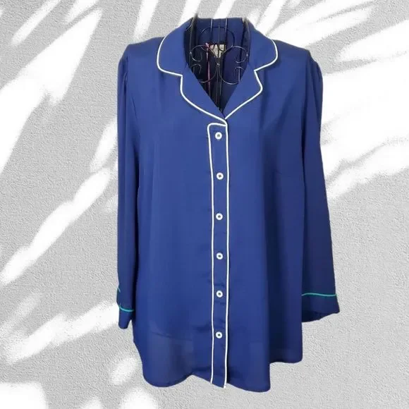 Blue Loungewear Style Shirt with 3/4 Sleeves - Picture 2 of 4